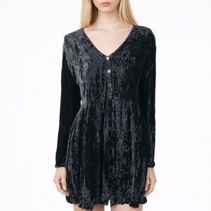 Nostalgia Black Crushed Velvet Dress Empire Waist Vintage 90s Mini Ruffle Size M